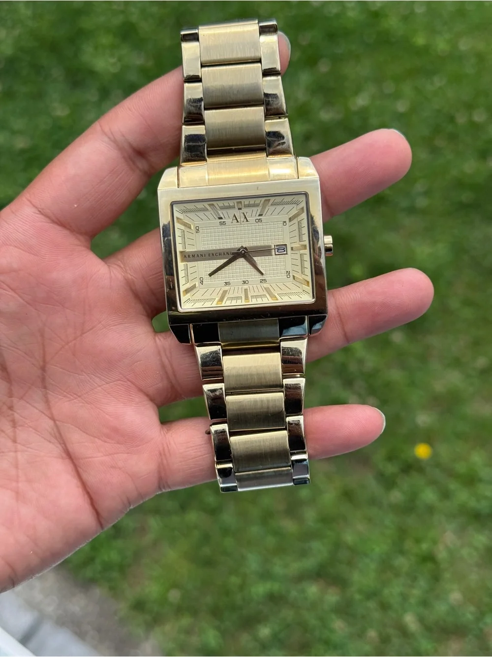 Armani Exchange Gold-Tone Square Bracelet Watch Mens